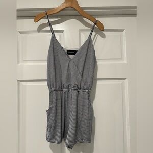 MINKPINK Navy and White Striped V-Neck Top